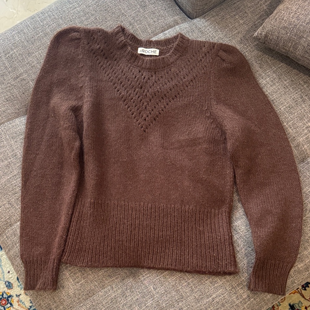 St. Roche Brown Crewneck Pointelle Knit Sweater- Large